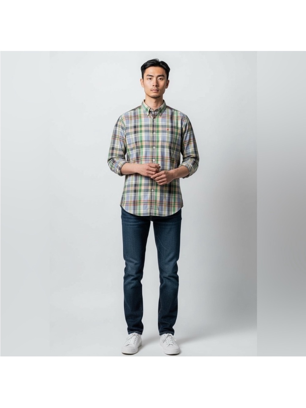 Ralph Lauren classic fit button front plaid striped cotton oxford shirt large